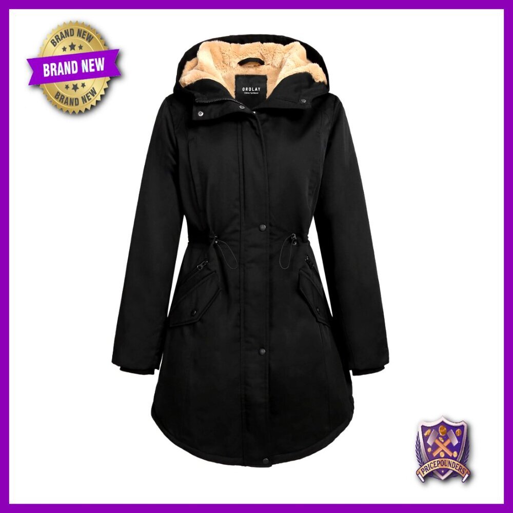 Thickened Fleece Lined Parka Winter Coat Hooded Jacket with Pockets